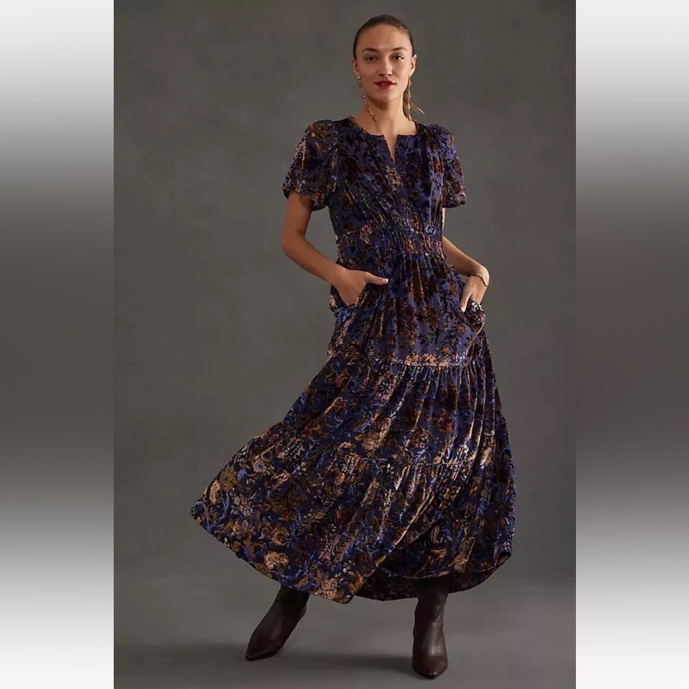 Anthropologie - The Somerset Burn-out Velvet Maxi Dress Size Small NWT In - Picture 2 of 13